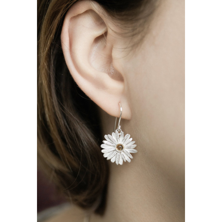 Daisy Earrings – Hanging Style Showcasing Citrine Centre