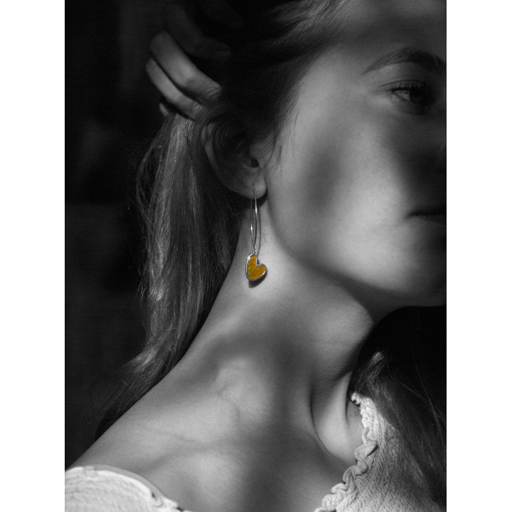 Heart enamelled earrings, ochre