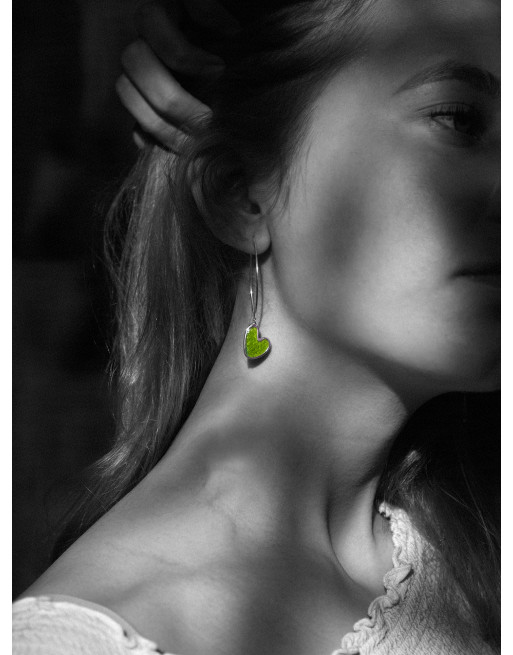 Heart enamelled earrings, lime