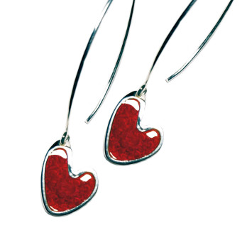 Heart enamelled earrings, red