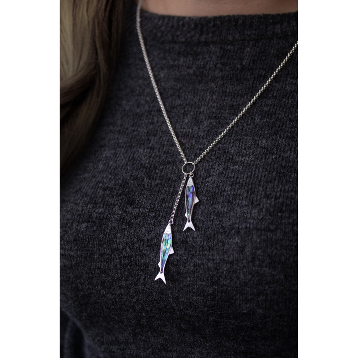 Cisco Fish pendant necklace with silver and abalone shell – 70cm