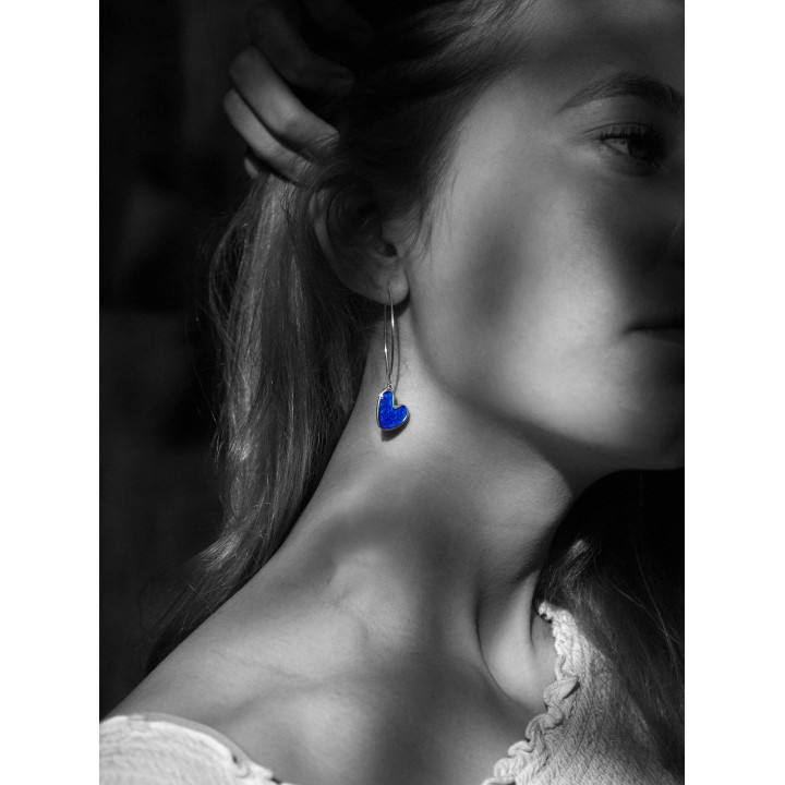 Heart enamelled earrings, blue