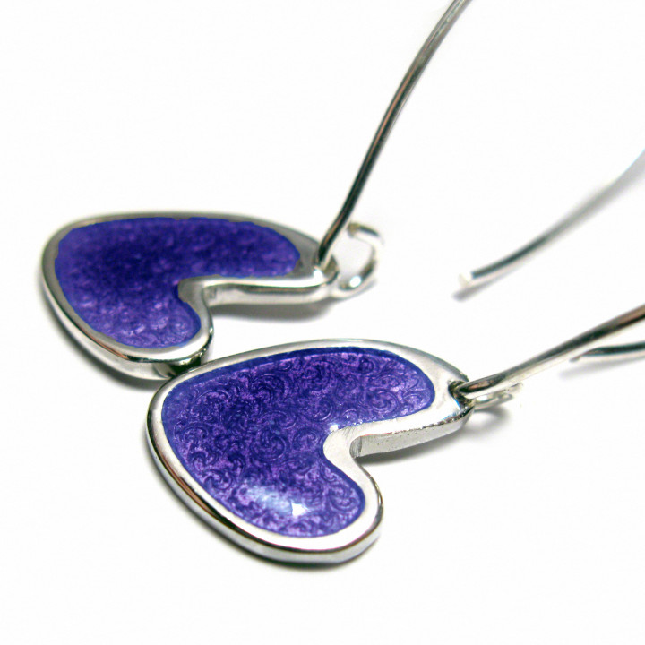 Heart enamelled earrings, indigo